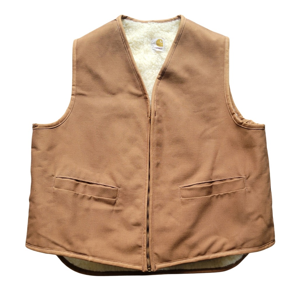 Vtg 70s Carhartt 6SV Sherpa Duck Canvas Vest XL No Patch Brown Scoville Zipper